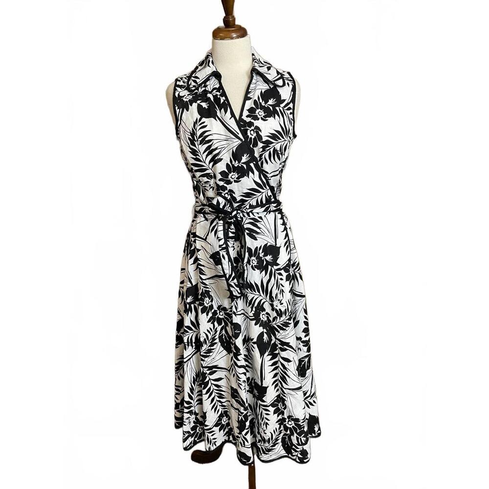 JM Collection black & white linen wrap dress 8
